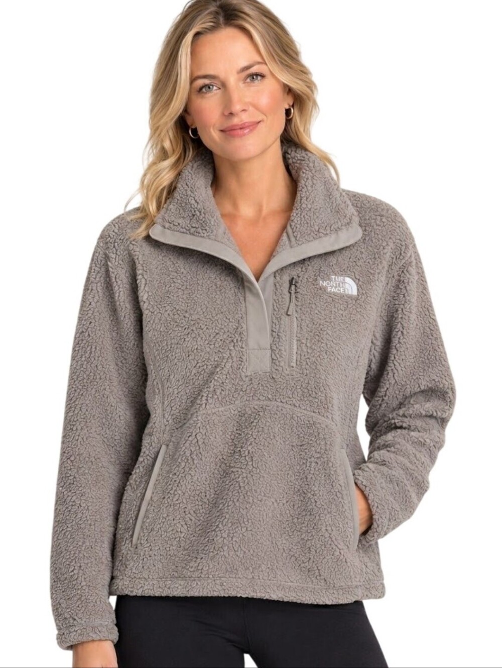 The North Face Sheepeater Tan Pullover 1/4 Snap Sherpa Pocket Logo Jacket Size L